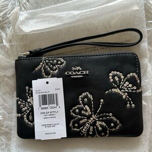 Coach Corner Zip Wristlet With Sparkly Butterfly Print